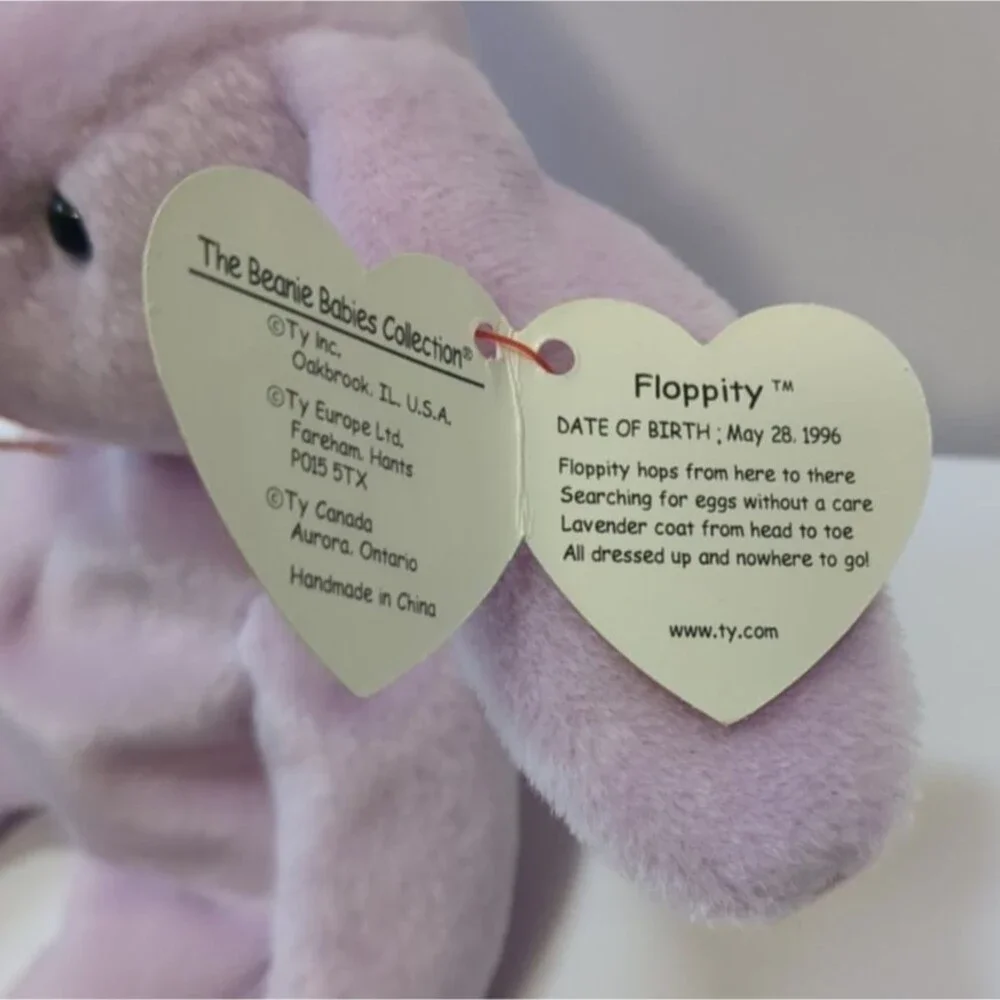 TY FLOPPITY BUNNY BEANIE BABIES RETIRED 1996 NO TAG Lavender Easter Spring